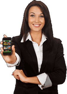 Springbok's mobile artwork of a woman holding a phone with the casino on screen